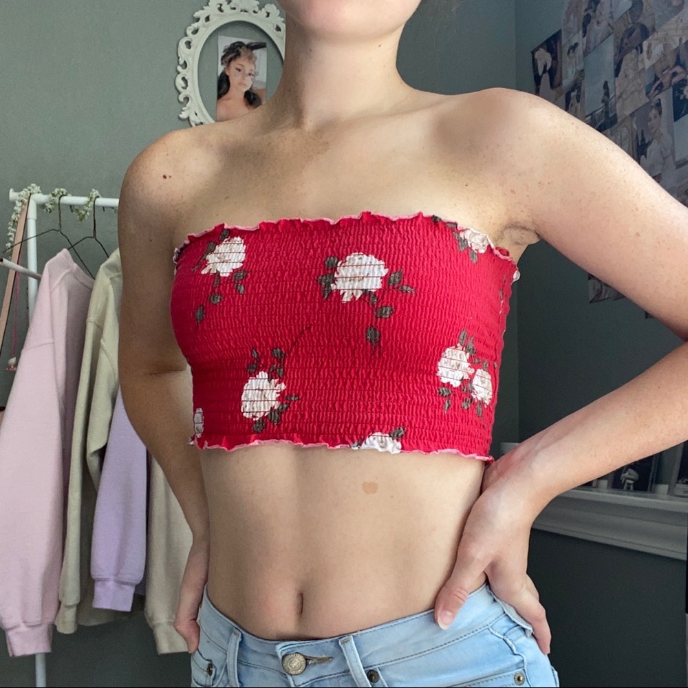 🍄GARAGE red floral tube top - Picture 2 of 8